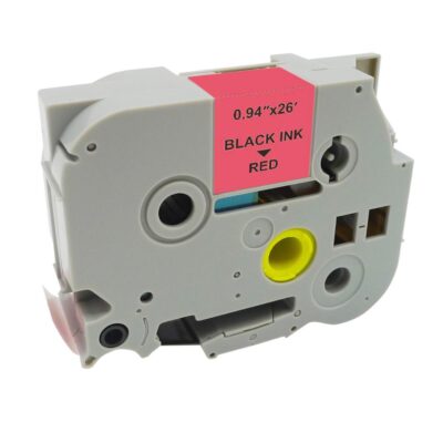 MediaRange Plastic Tape Cassette For Label Printers Using Brother TZ-451/TZe-451 24mm 8m Laminated Black On Red (MRBTZ451)