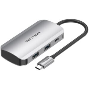 VENTION Type-C to USB 3.0x4/PD 100W Hub 0.15M Gray Aluminum Alloy Type (TNBHB) (VENTNBHB)