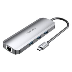 VENTION Type-C to HDMI/USB 3.0*3/RJ45/SD/TF/TRRS 3.5mm/PD 100W Docking Station 0.15M Gray Aluminum Alloy Type (TOLHB) (VENTOLHB)