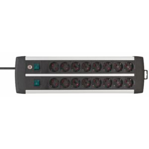 Brennenstuhl Premium-Alu-Line Technics extension lead 16-way Duo black 3m H05VV-F 3G1.5 with every 8 sockets switched (1391000916) (BNN1391000916)