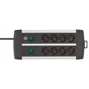 Brennenstuhl Premium-Alu-Line Technics extension lead 8-way Duo black 3m H05VV-F 3G1.5 with every 4 sockets switched (1391000908) (BNN1391000908)
