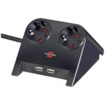 Brennenstuhl Desktop-Power USB-Charger with 2x USB-2.0 charger 2100mA 2-way socket, black polished 1.8m H05VV-F 3G1.5 (1153500222) (BNN1153500222) - Image 2