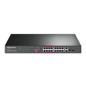 Mercusys 16-Port 10/100Mbps + 2-Port Gigabit Rackmount Switch with 16-Port PoE+ (MS118CP) (MERMS118CP)