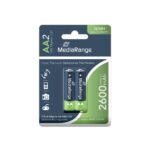 MediaRange High Capacity Rechargeable NiMH Accus Mignon AA|HR6|1.2V Pack 2  (MRBAT123)