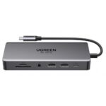 Ugreen USB-C Hub CM681 4x USB 2x HDMI DisplayPort RJ45 SD/TF AUX PD 100W gray (15978) (UGR15978)