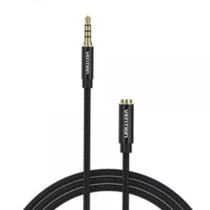 VENTION Cotton Braided TRRS 3.5mm Male to 3.5mm Female Audio Extension Cable 1.5M Black Aluminum Alloy Type (BHCBG) (VENBHCBG)