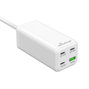 MediaRange 100W GaN Fast Charging Station, 1.5m Cable (EU-Plug), 3x USB-C and 1x USB-A, USB-C® Power Delivery and Quick Charge enabled, White (MRMA124)