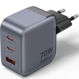 VENTION 3-Port USB (C+C+A) GaN Charger (70W/70W/22.5W) EU-Plug Gray (FEXH0-EU) (VENFEXH0-EU)