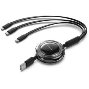 VENTION 3-in-1 USB 2.0 Type-A Male to USB-C Male + USB-C Male + Lightning Male 3.5A Retractable Cable 1.1M Pink (TRJPBE) (VENTRJPBE)